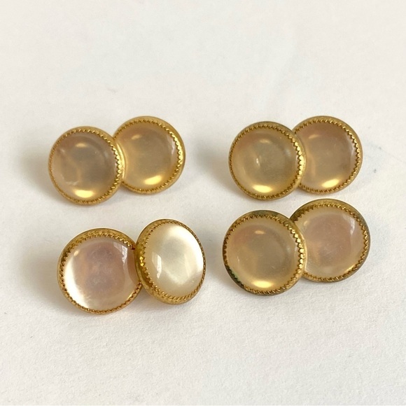 Vintage French Cufflinks Mother Of Pearl 10K Gold Moon Glow MOP 2 Pairs Set - Picture 3 of 8